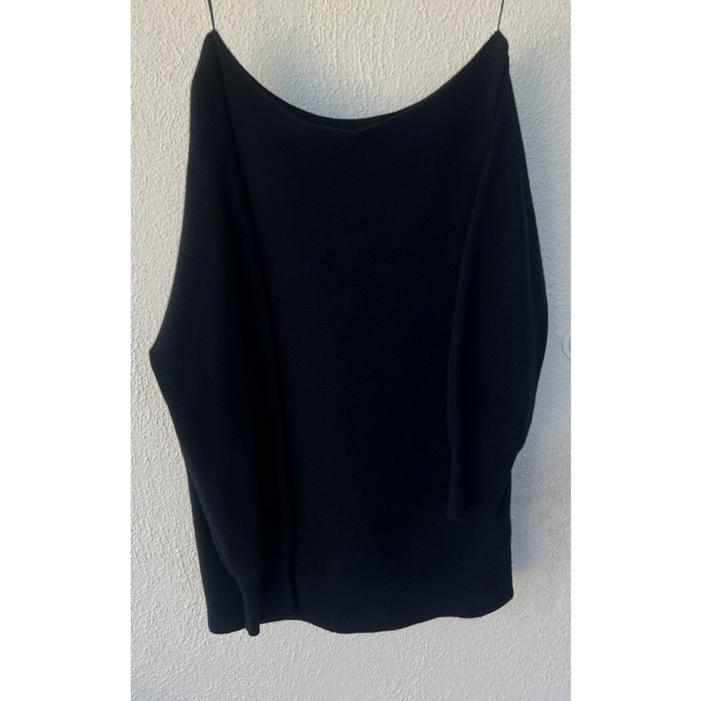 Theory Merino Wool One Shoulder Sweater S Royal Black Balloon Minimalist Capsule